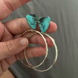 Sterling silver smokey turquoise hoops